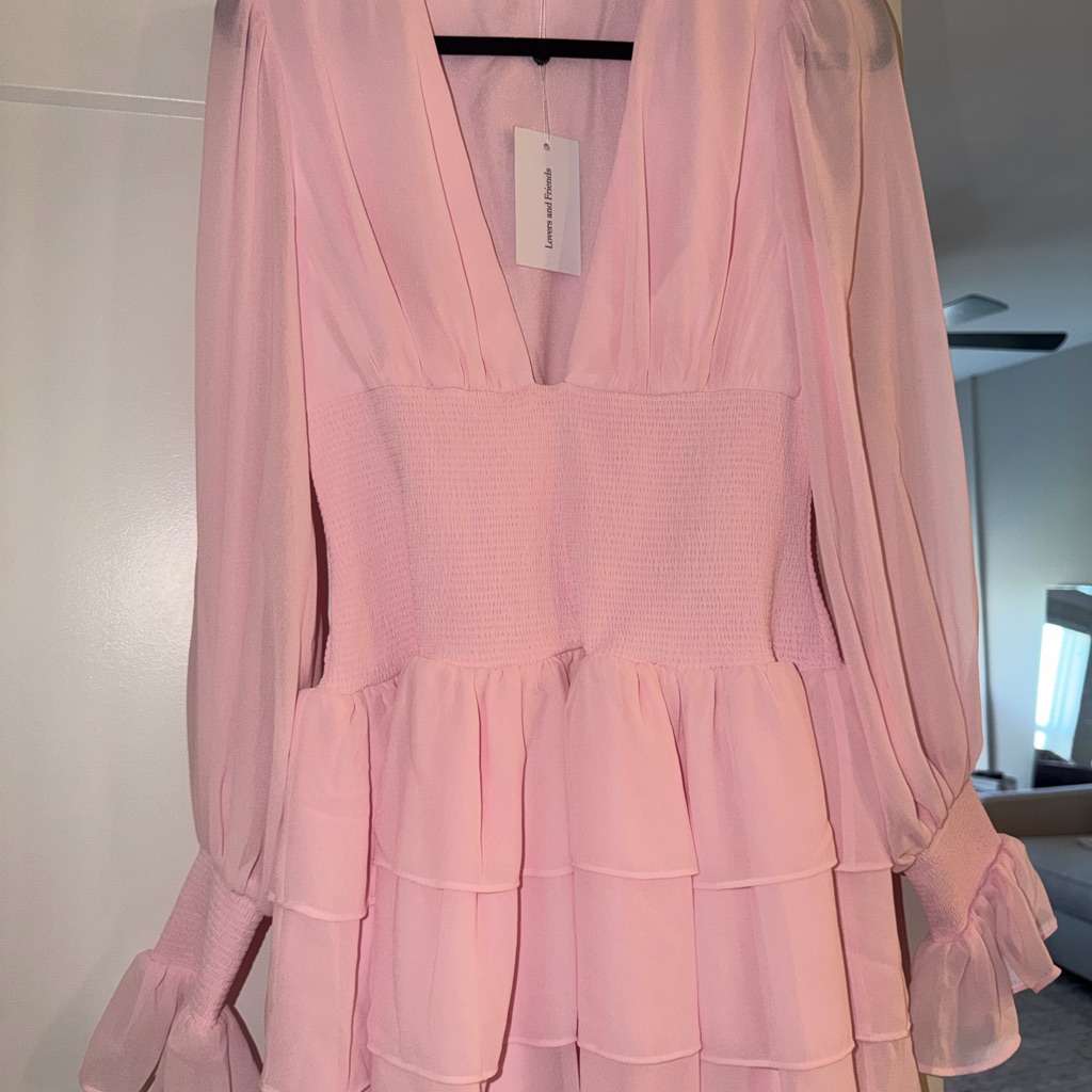 Lovers + Friends Pink Tiered Ruffle Long-Sleeve Dress